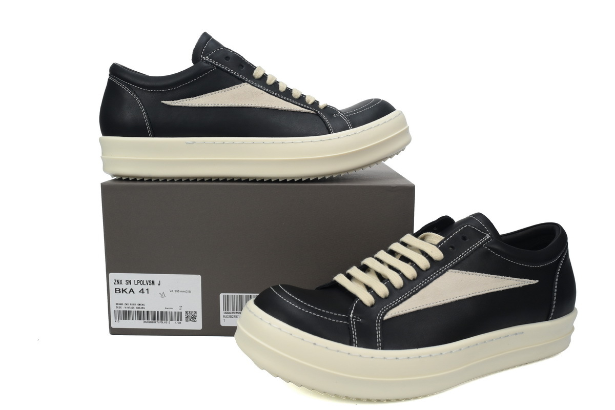Rick Owens Strobe Vintage Low-Top Sneakers – Black & Milk