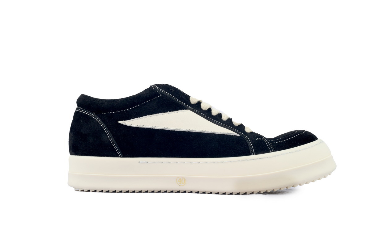 Rick Owens Suede Vintage Low-Top Sneakers – Black, Milk & White