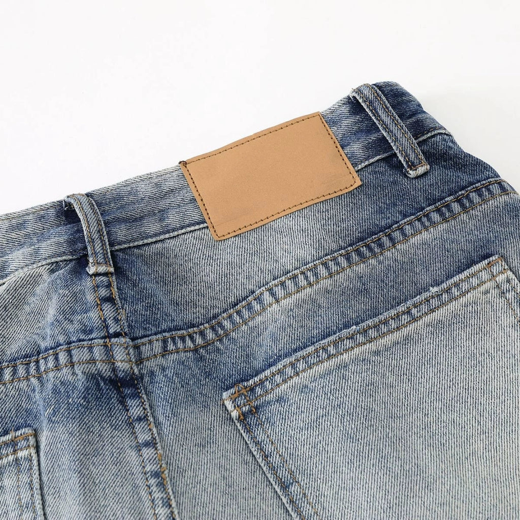 Fashion workwear jeans high street embroidery loose wide pants