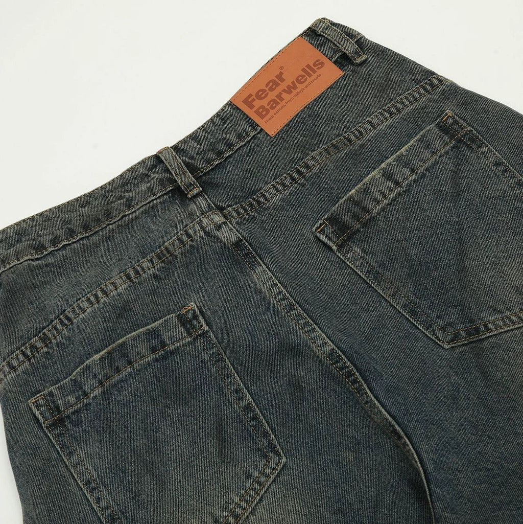 Fashion workwear jeans high street embroidery loose wide pants