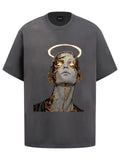 Fashion printed solid color T-shirt