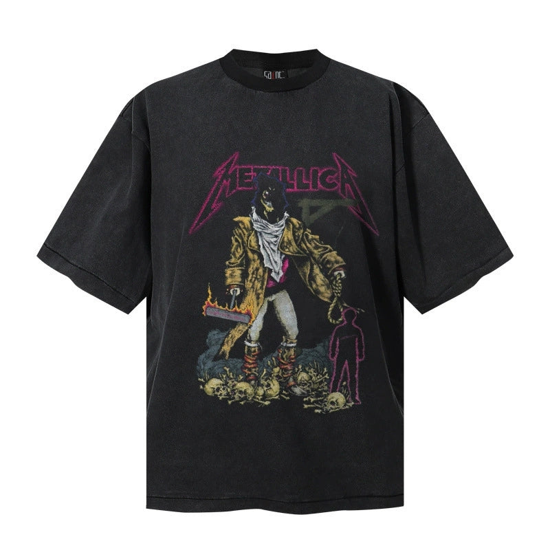 Fashion printed solid color T-shirt