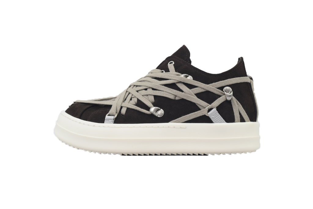 Rick Owens Wrap-Lace Low-Top Sneakers – Black & Cream