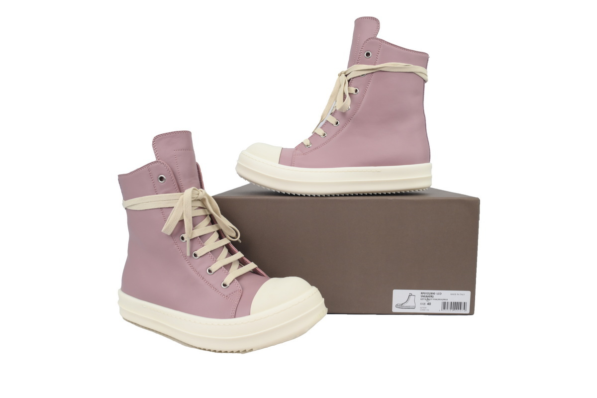 Rick Owens Side-Zip High-Top Sneakers – Dusty Pink & Cream
