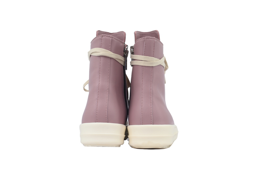Rick Owens Side-Zip High-Top Sneakers – Dusty Pink & Cream