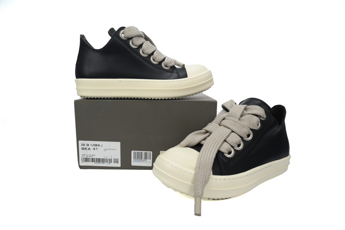 Rick Owens Rope-Lace Low-Top Sneakers – Black & White