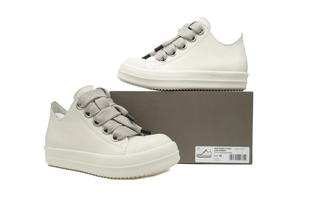 Rick Owens RO Oversized Lace Low-Top Sneakers – White