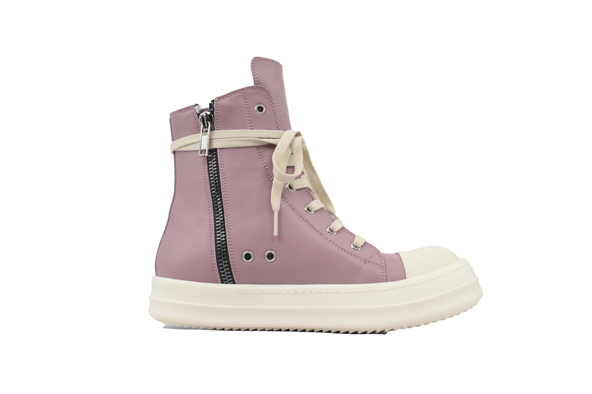 Rick Owens Side-Zip High-Top Sneakers – Dusty Pink & Cream