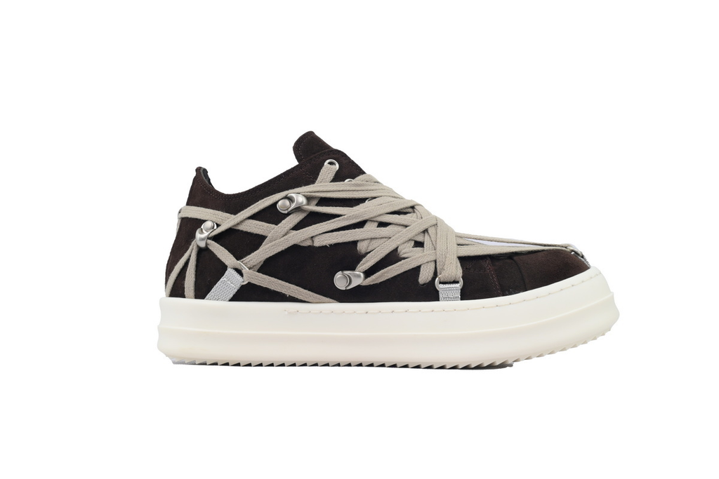 Rick Owens Wrap-Lace Low-Top Sneakers – Black & Cream