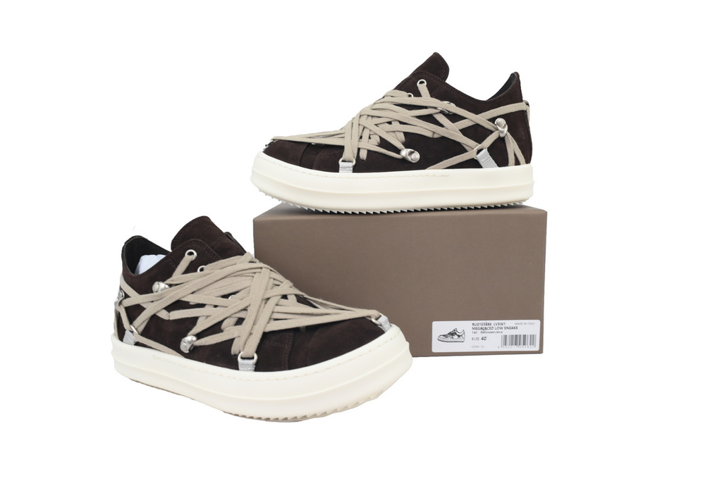Rick Owens Wrap-Lace Low-Top Sneakers – Black & Cream
